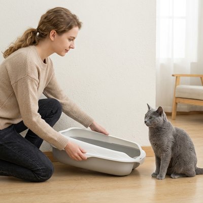 Bac à litière Chat mise en place de la litière