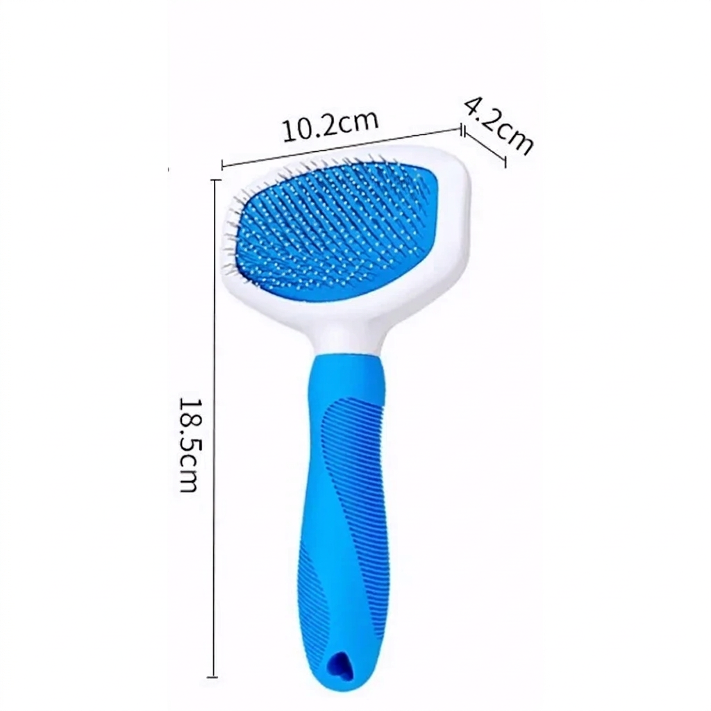 Brosse pour chat bleue et blanche, grand modèle de 18,5 × 10,2 × 4,2 cm.