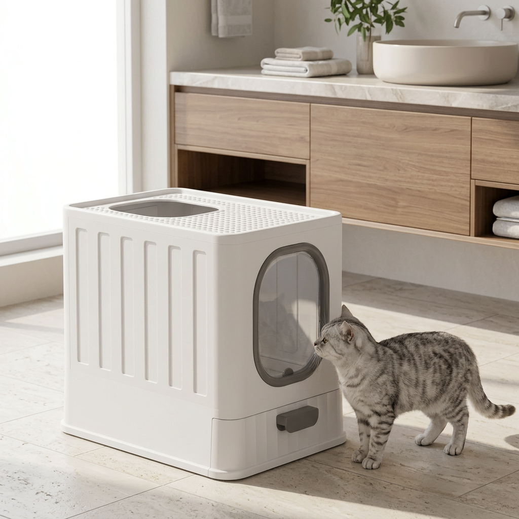 Maison de toilette pour chat blanc et gris bloque les odeurs