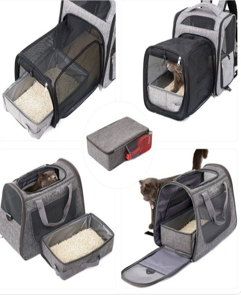 bac à litière chat gris pliable à mettre dans le sac de transport 