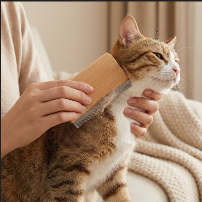 Brosse pour chat en bois chat se fait brosser le cou