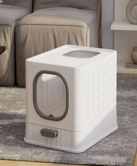 Maison de toilette pour chat blanc et gris esthétique