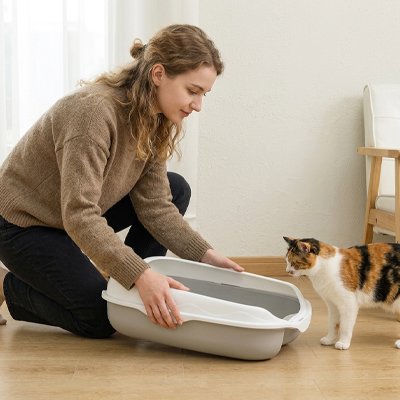 Bac à litière Chat propriétaire change le bac 