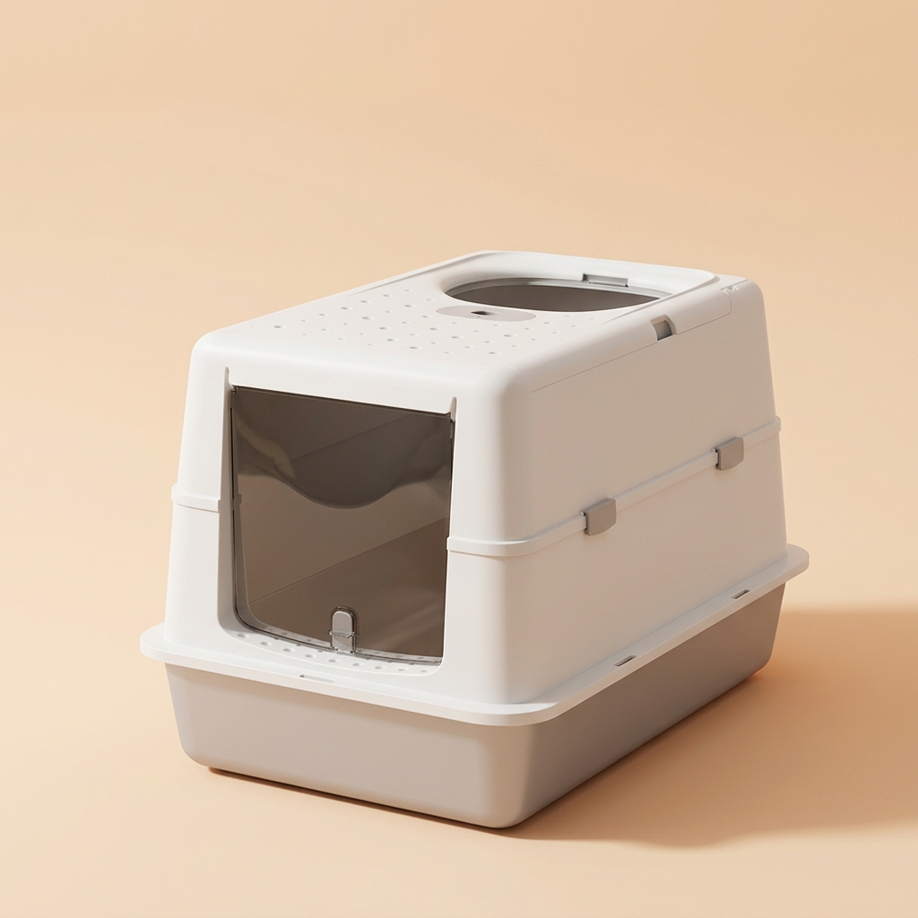 maison de toilette pour chat avec un bac en acier inoxydable