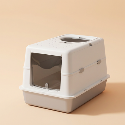 maison de toilette pour chat avec un bac en acier inoxydable