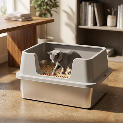 bac à litière chat gris résistant et durable