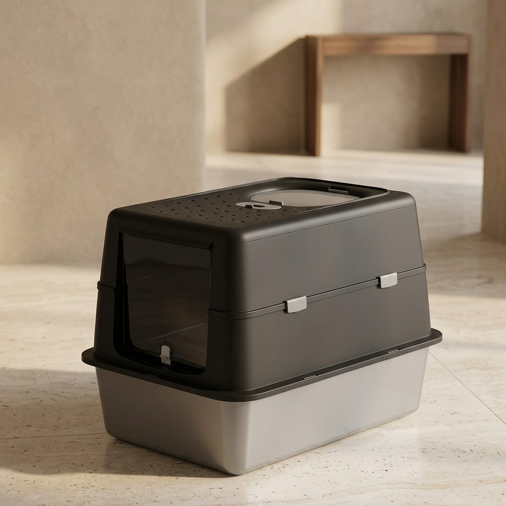 maison de toilette pour chat noir avec deux ouvertures 