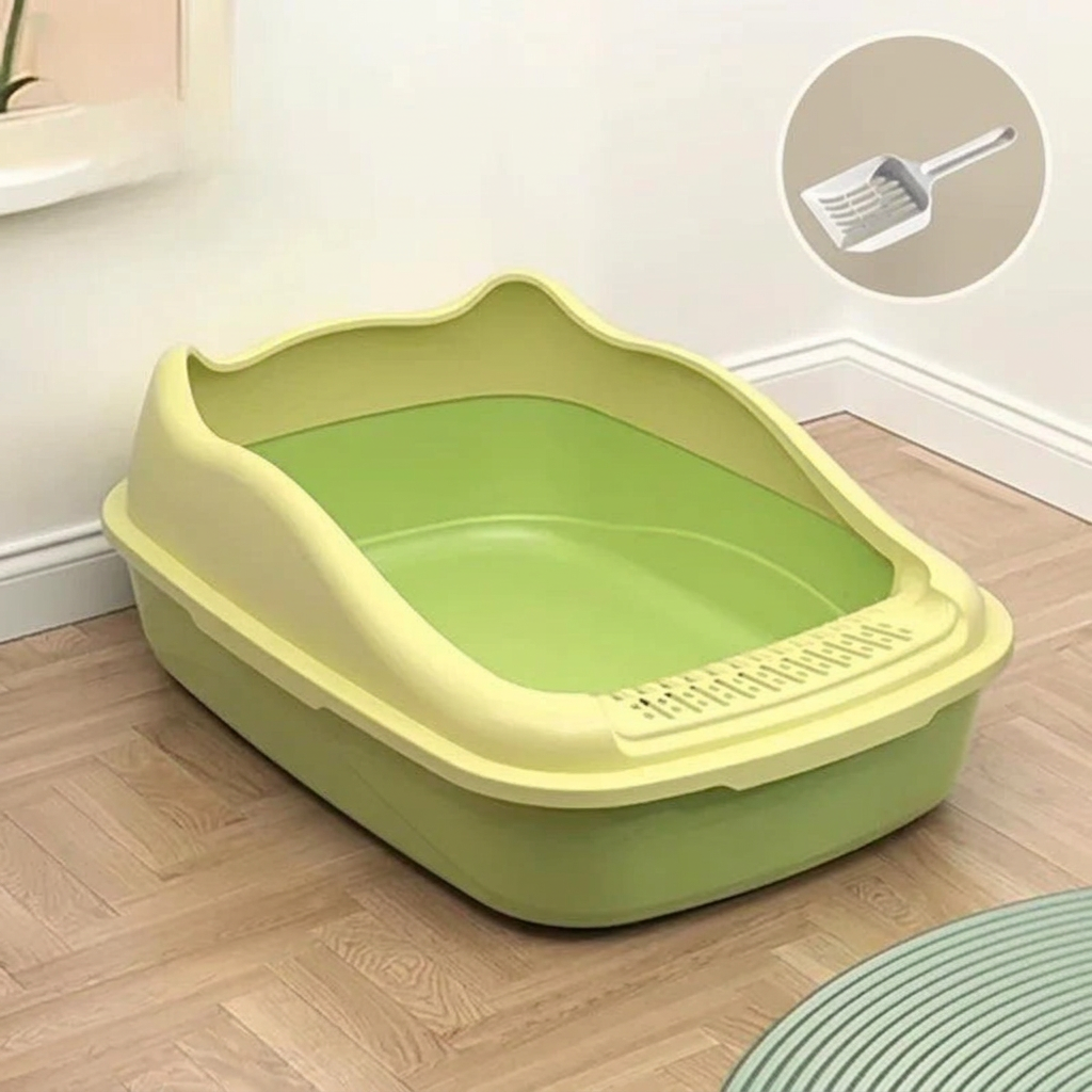 Bac à litière chat vert à rebord vert clair spacieux