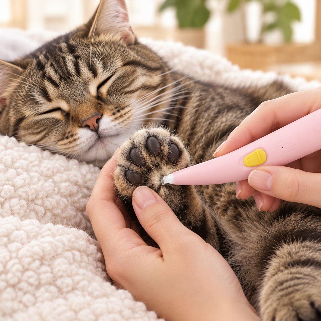 Chat tigré endormi pendant le toilettage des pattes