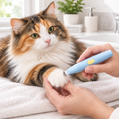 Chat tricolore à poils longs dans la salle de bain