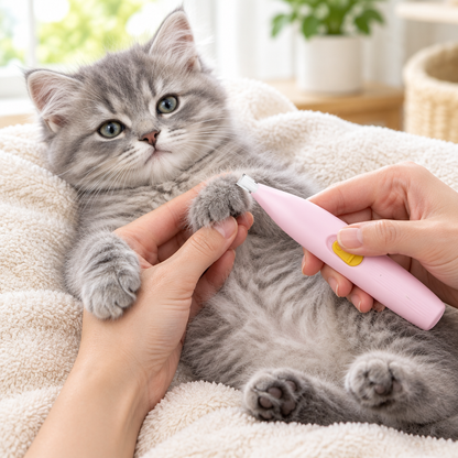 Chaton gris pendant le toilettage des pattes