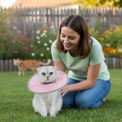 Collerette chat rose chat calme avec propriétaire 