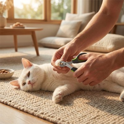 Coupe griffe Chat chat blanc à l'aise et calme