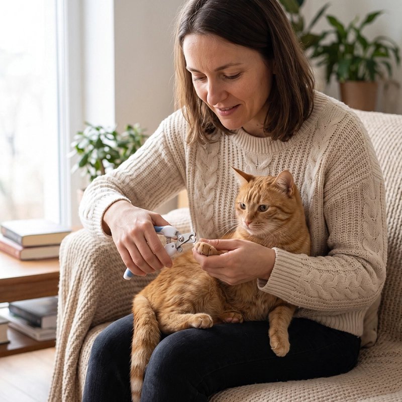 Coupe griffe Chat chat se fait couper les griffes par son maître dans le salon 