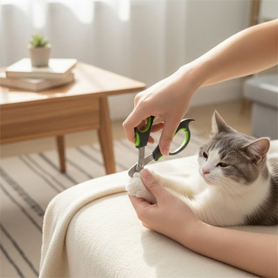Coupe griffe Chat noir chat se fait couper les griffes sur le canapé 