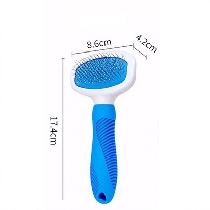Brosse pour chat bleue et blanche, petit modèle de 17,4 × 8,6 × 4,2 cm.