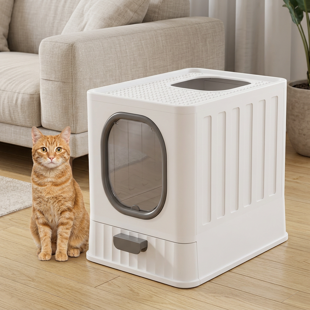 Maison de toilette pour chat blanc et gris nettoyage facile