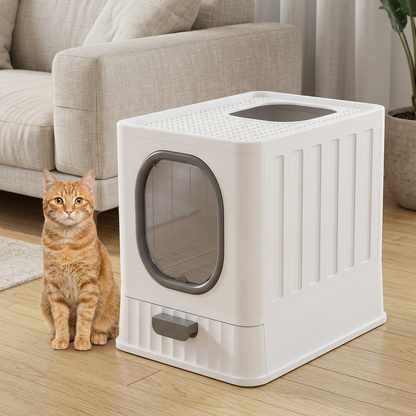 Maison de toilette pour chat blanc et gris nettoyage facile