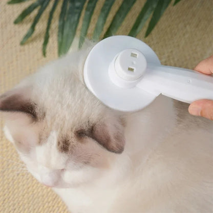Brosse pour Chat blanche utilisée sur la tête d’un chat à poils longs.