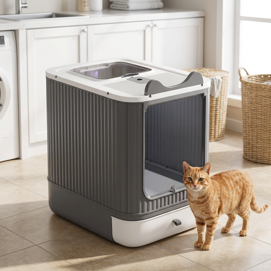 maison de toilette pour chat dans une buanderie deux entrées