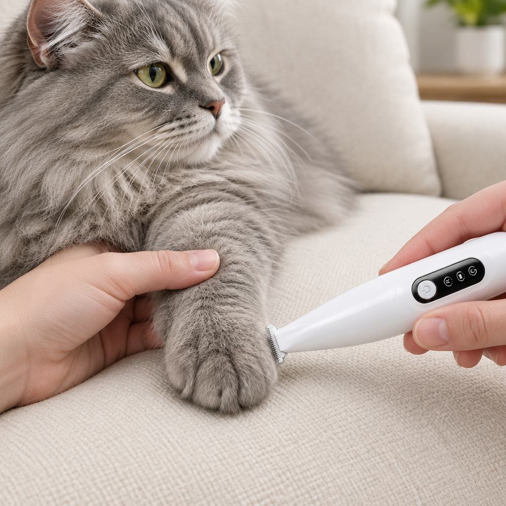 Nouvelle version, entretien d’une patte de chat gris