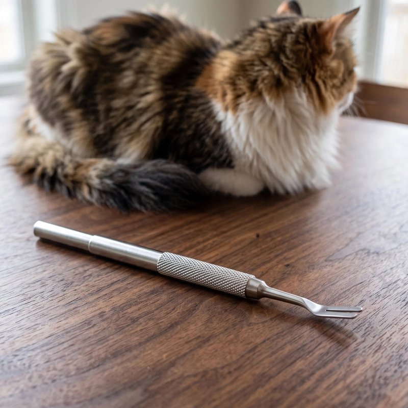 Pince à tique enlève une tique sur le chat 