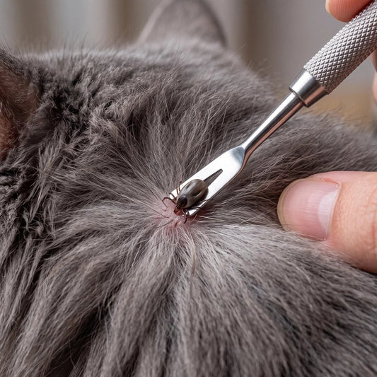 Pince à tique enlève une tique sur le chat 