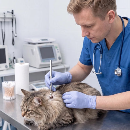 Pince à tique enlève une tique sur le chat 