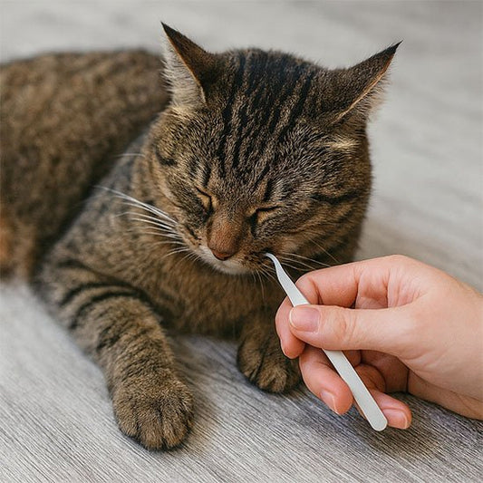 Pince à tique maître enlève les tiques sur le chat 