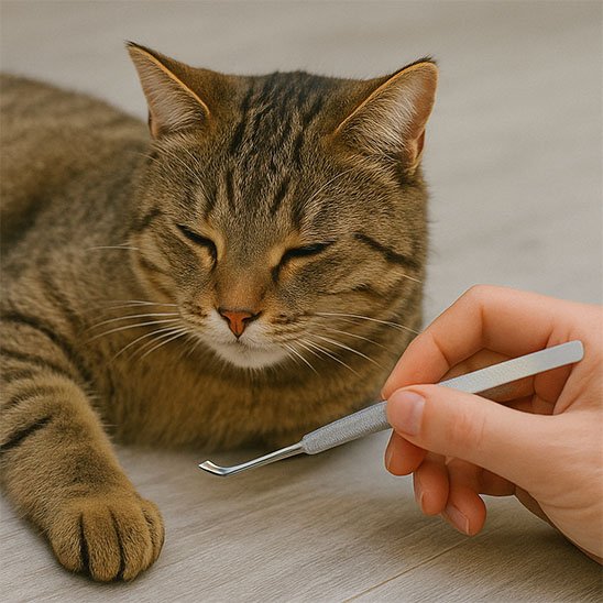 Pince à tique maître enlève les tiques sur le chat 