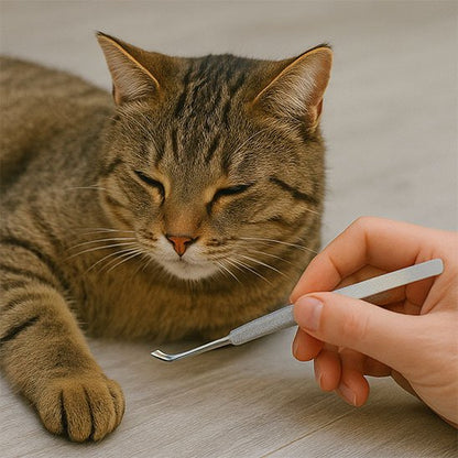 Pince à tique maître enlève les tiques sur le chat 