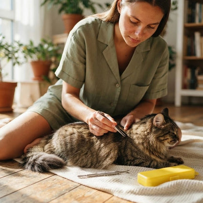 Pince à tique maître enlève les tiques sur son chat 