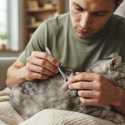 Pince à tique maître enlève les tiques sur son chat 