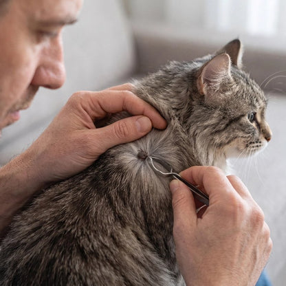 Pince à tique maître retire les tiques sur chat gris