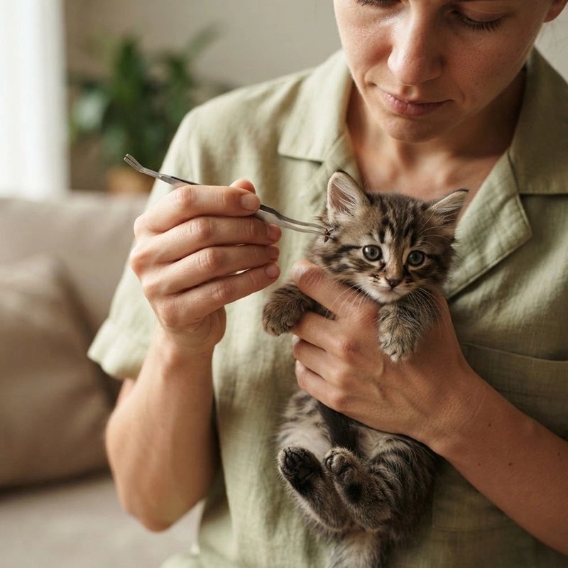 Pince à tique maître utilise la pince sur le chaton
