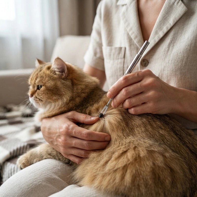 Pince à tique maître utilise la pince sur son chat 