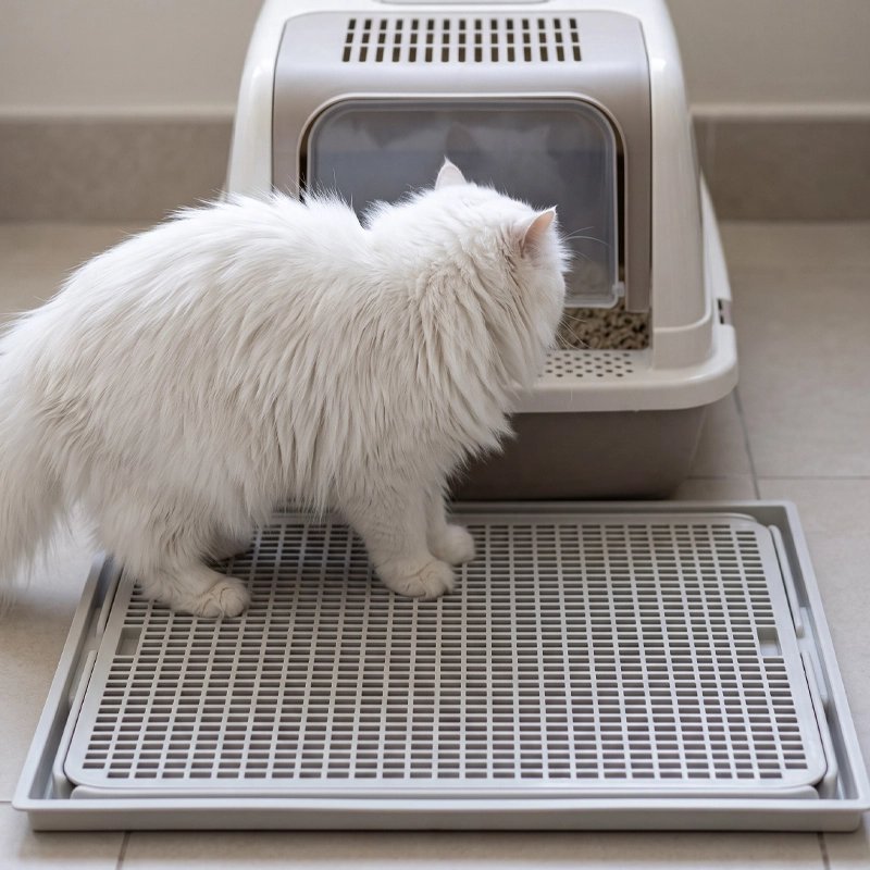 Tapis litière Chat récupère la litière devant le bac 