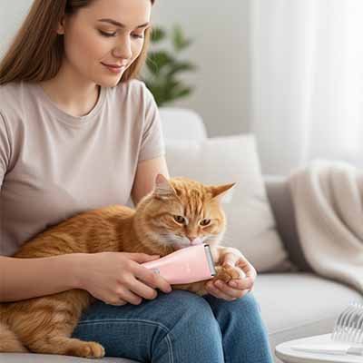 Tondeuse chat rose maître tonds la patte de son chat roux 