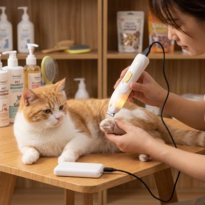 Tondeuse pour Chat blanc maître tonds la patte de son chat tigré roux 