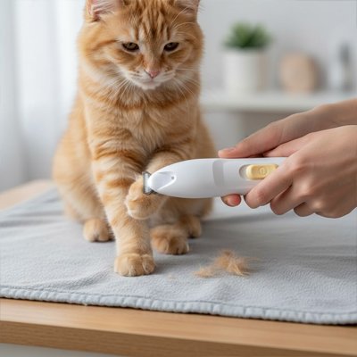 Tondeuse pour Chat blanc maître tonds la patte de son chat roux 