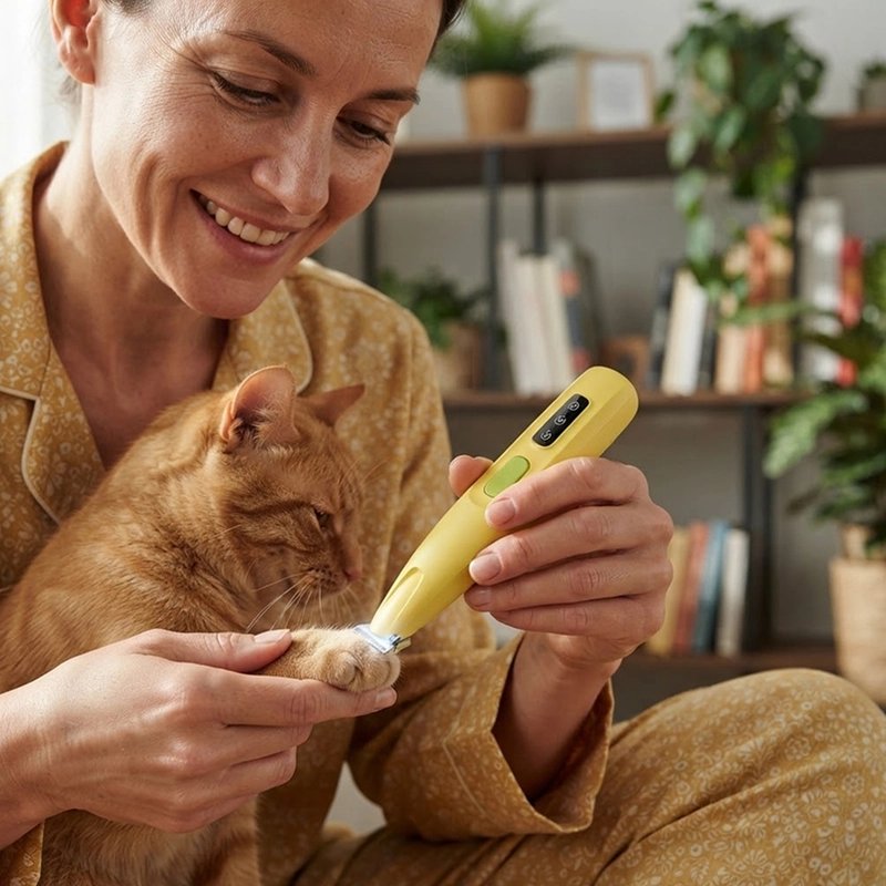 Tondeuse pour Chat jaune maître tonds les pattes de son chat roux