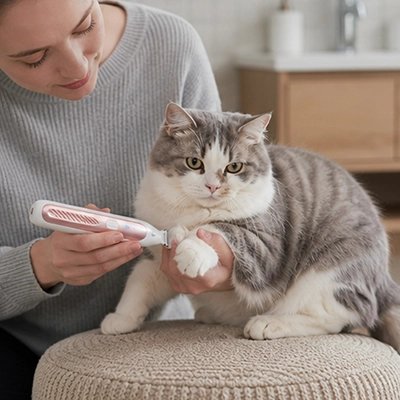 Tondeuse pour Chat rose maître tonds la patte de son chat 