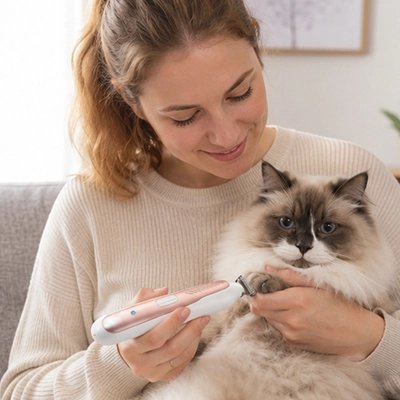 Tondeuse pour Chat rose maître tonds la patte de son chat à poils longs 