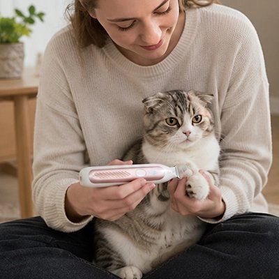 Tondeuse pour Chat rose maître tonds la patte de son chat blanc tigré